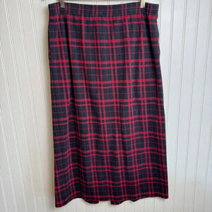Bechamel Red Black Plaid Elastic Waist Midi Skirt Large P50